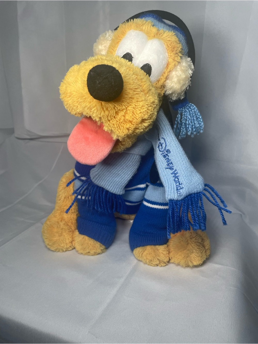 Disney Yellow Pluto Plush with‎ Blue Winter Scarf and Hat